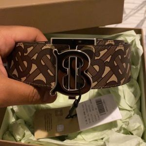 Monogram Leather Logo Print Burberry Belt